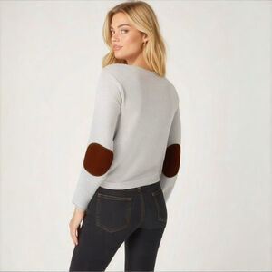 H&M Sweatshirt Elbow Pads Cropped Womens Size 6 Beige Brown Neutral Minimalist